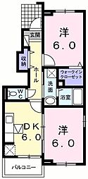 JR横浜線 八王子駅 バス15分 神社前下車 徒歩5分の賃貸アパート 1階2DKの間取り