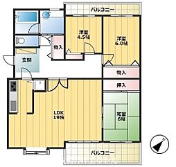 JR中央本線 八王子駅 バス27分 小田野下車 徒歩4分の賃貸マンション 2階3LDKの間取り