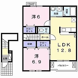 JR中央本線 高尾駅 バス13分 元八二北下車 徒歩2分の賃貸アパート 2階2LDKの間取り