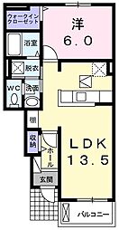 JR青梅線 小作駅 徒歩14分の賃貸アパート 1階1LDKの間取り