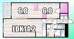 JR中央本線 高尾駅 バス6分 鍛治屋敷下車 徒歩1分の賃貸マンション 2階2LDKの間取り