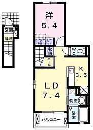 JR青梅線 羽村駅 徒歩18分の賃貸アパート 2階1LDKの間取り