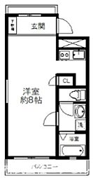 京王線 北野駅 徒歩5分の賃貸マンション 3階1Kの間取り