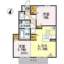 JR中央本線 高尾駅 バス10分 城山手下車 徒歩3分の賃貸アパート 1階2LDKの間取り