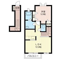 JR中央本線 八王子駅 バス13分 西中野3丁目下車 徒歩4分の賃貸アパート 2階1LDKの間取り