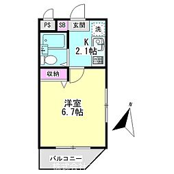 エルマーノ堀之内 1Kの間取図画像