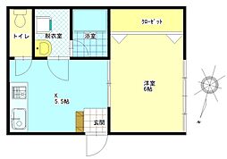 新潟県佐渡市河原田本町103-2 1Kの間取図画像
