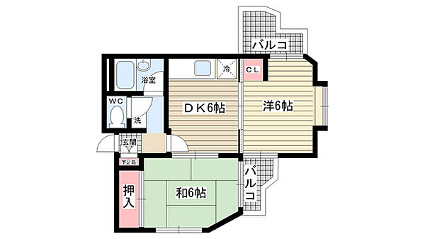 フローレンス西宮I ｜兵庫県西宮市大森町(賃貸マンション2DK・4階・39.70㎡)の写真 その2