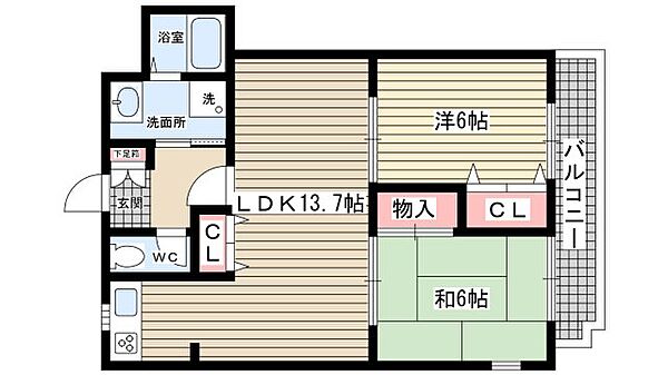 西宮グランドハイツII ｜兵庫県西宮市中屋町(賃貸マンション2LDK・1階・58.46㎡)の写真 その2