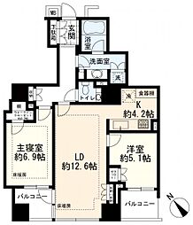 パークコート赤坂桜坂 2LDKの間取図画像