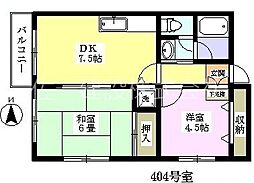 エクレール朝日町 2DKの間取図画像