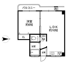 夙川カームマンション 1LDKの間取図画像
