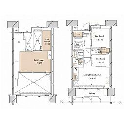 ブランシエスタ新丸子リバーフロ(ブランシエスタシンマルコリバ 2LDKの間取図画像