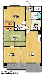 プランドール・ミキ 3LDKの間取図画像
