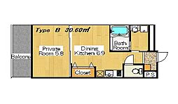 メゾン・ド・ショコラ 1DKの間取図画像