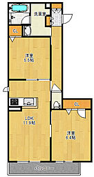 JR片町線(学研都市線) 住道駅 徒歩12分の賃貸アパート 2階2LDKの間取り