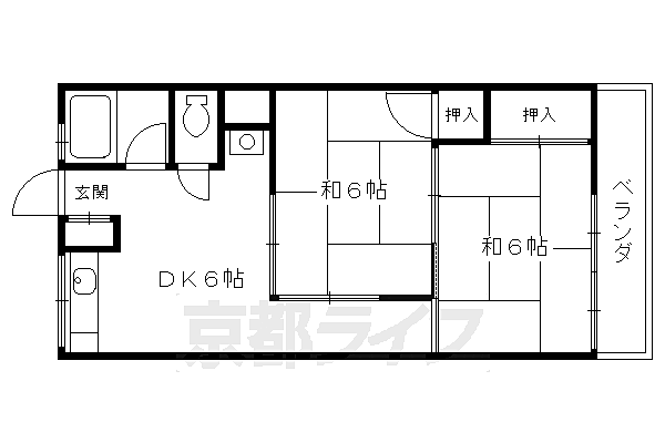 京都府京都市伏見区竹田浄菩堤院町(賃貸マンション2DK・2階・41.00㎡)の写真 その2