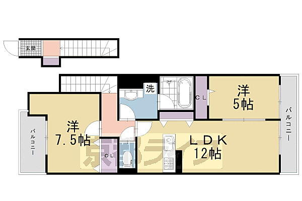 グランシャリオ京都南 201｜京都府京都市南区久世築山町(賃貸アパート2LDK・2階・66.87㎡)の写真 その2