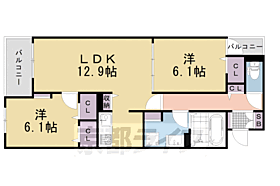 フェリーチェ　壱番館 207 ｜ 京都府長岡京市下海印寺菩提寺（賃貸マンション2LDK・2階・61.01㎡） その2