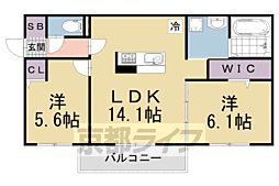 JR奈良線 稲荷駅 徒歩3分の賃貸アパート 2階2LDKの間取り