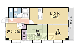 阪急嵐山線 上桂駅 徒歩14分の賃貸マンション 3階3LDKの間取り