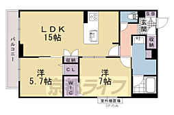 近鉄京都線 桃山御陵前駅 徒歩4分の賃貸マンション 2階2LDKの間取り