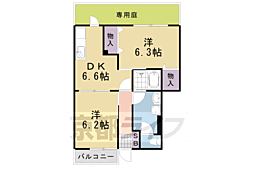 JR山陰本線 園部駅 徒歩28分の賃貸アパート 1階2DKの間取り