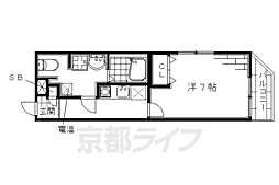 京都市営烏丸線 くいな橋駅 徒歩6分の賃貸マンション 2階1Kの間取り