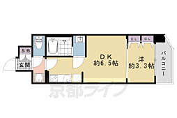 京都市営烏丸線 十条駅 徒歩4分の賃貸マンション 2階1DKの間取り