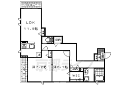 京都地下鉄東西線 石田駅 徒歩13分の賃貸マンション 2階2LDKの間取り