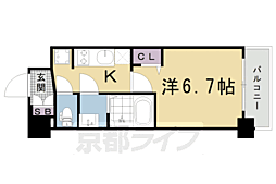 京都市営烏丸線 十条駅 徒歩5分の賃貸マンション 6階1Kの間取り