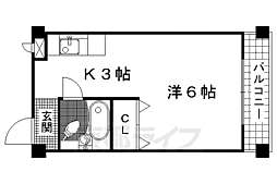京都市営烏丸線 くいな橋駅 徒歩6分の賃貸マンション 3階1Kの間取り