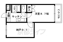近鉄京都線 向島駅 徒歩12分の賃貸マンション 2階1Kの間取り