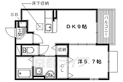 グランソレイユ楠葉3 1DKの間取図画像