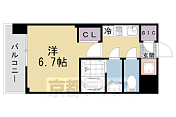 ブランシエスタ西京極 1Kの間取図画像