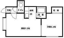 パークサイド月寒東 1DKの間取図画像