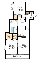 草錦（ソウニシキ） 2階2LDKの間取り