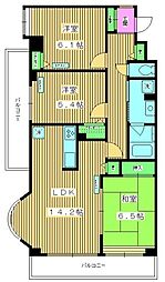 プラザサンタナカ５号館 2階3LDKの間取り