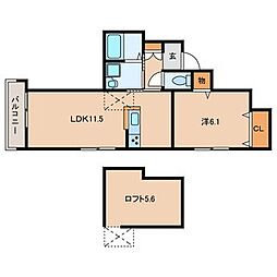 月虹 1LDKの間取図画像