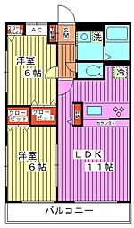 第6スカイプラザ久保中 2LDKの間取図画像