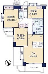 クリオ北野壱番館 3DKの間取図画像
