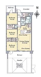 サンクレイドル日野2 3LDKの間取図画像