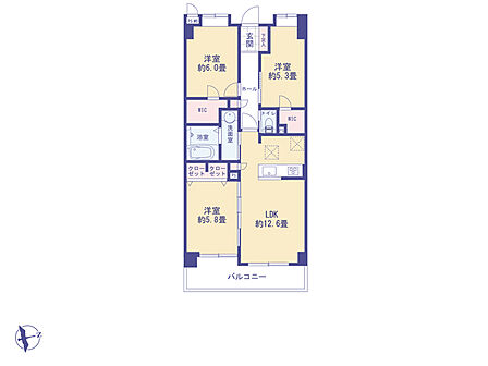 こちらの間取り図で、お部屋の配置や動線をイメージしていただけます。お部屋ごとの広さやレイアウトを参考に、生活のシーンを思い描いてみてください。