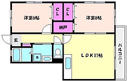 スリージェ壱番館 2LDKの間取図画像
