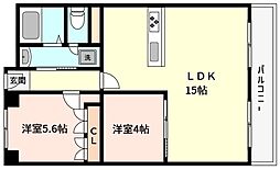 魚崎コーポ 2LDKの間取図画像