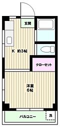 第5ハイツSS 1Kの間取図画像