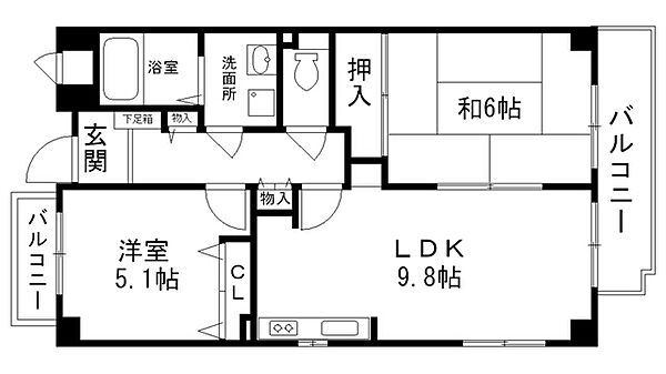 兵庫県西宮市常磐町(賃貸マンション2LDK・4階・50.56㎡)の写真 その2