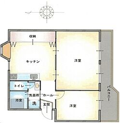県住宅供給公社大磯生沢住宅3号棟 2DKの間取図画像