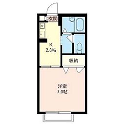 アトリオB棟 1Kの間取図画像