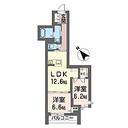 ラムール・ド・センケイII 2LDKの間取図画像